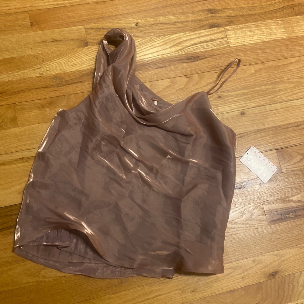 Free People Shimmer Top in Blush Bronze NWT XS one shoulder